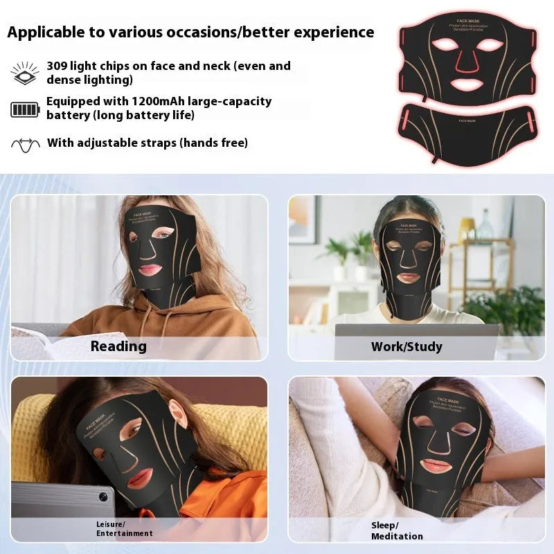 Black gold IPL phototherapy facial mask with silicone headband and touch screen control panel