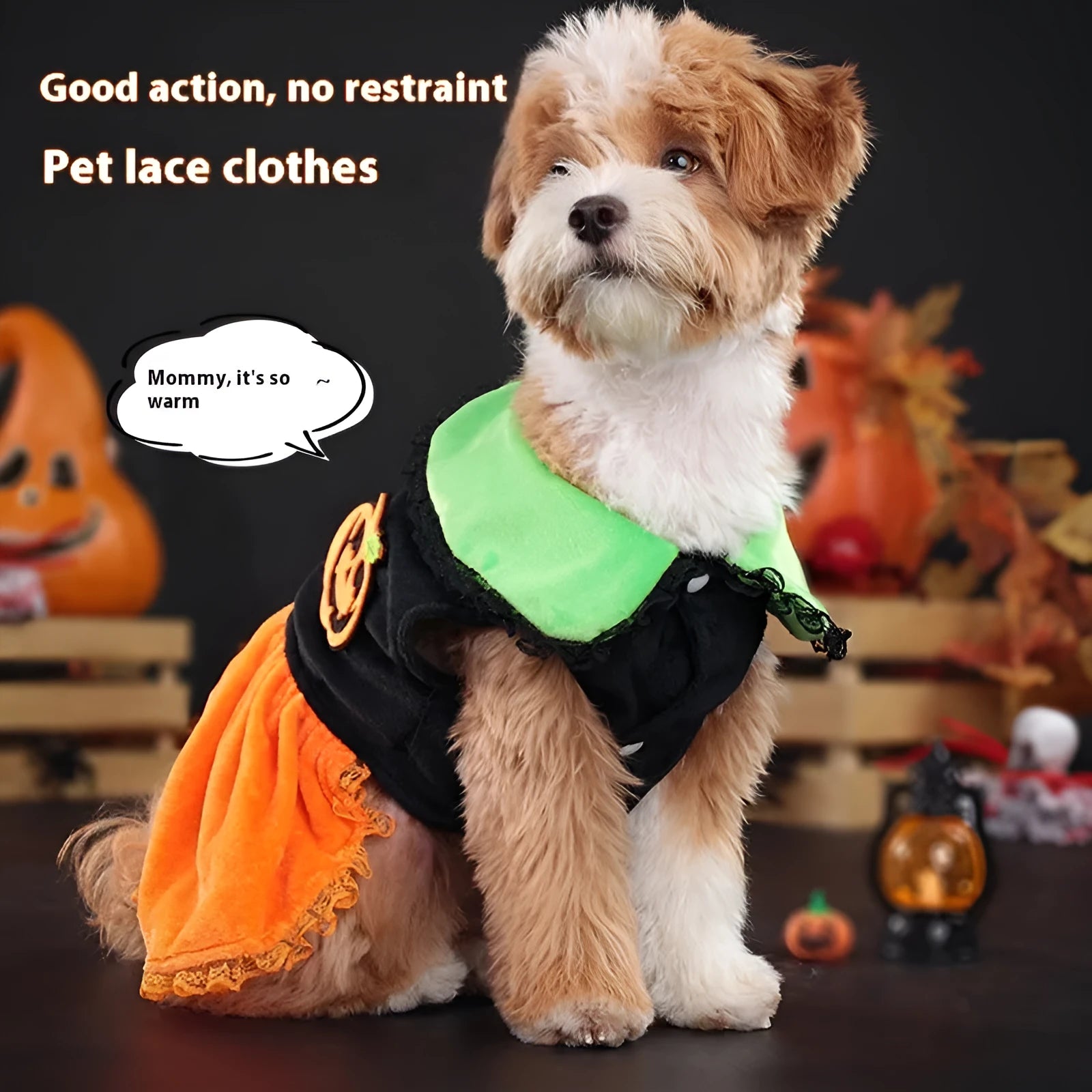 Halloween pet costume pumpkin skirt and sweater for dogs and cats in crystal velvet fabric