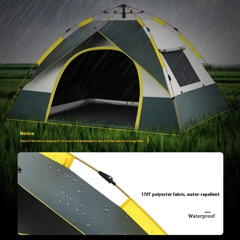 Dark green automatic pop-up camping tent for 3-4 people with quick-open design