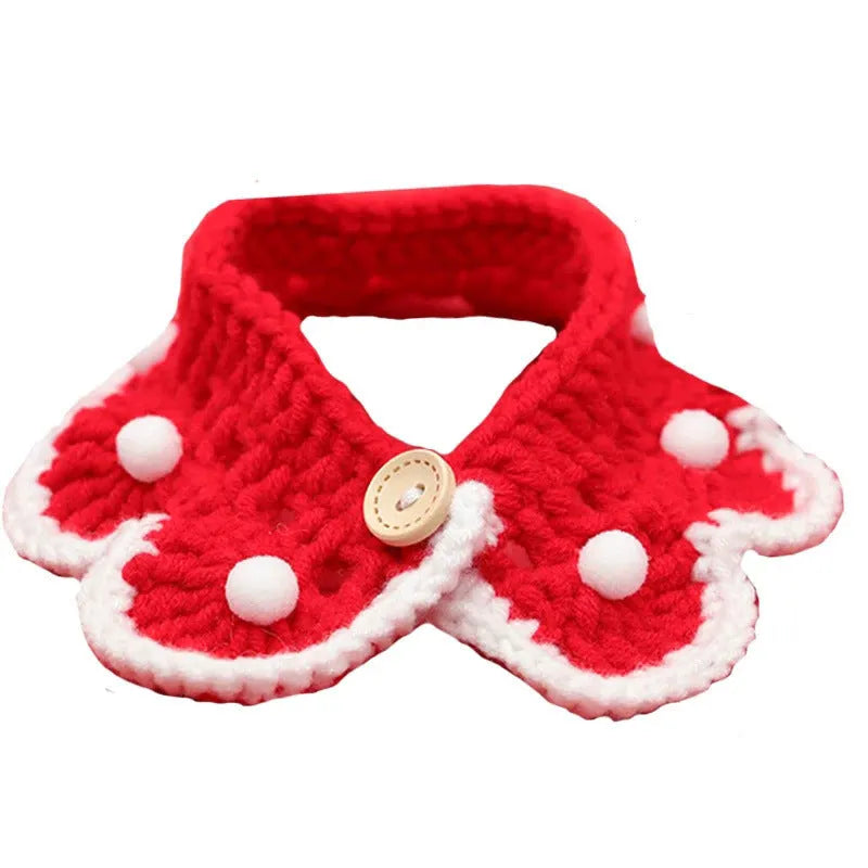 Handmade wool knitted pet collar with cartoon pattern for cat, dog, or rabbit.