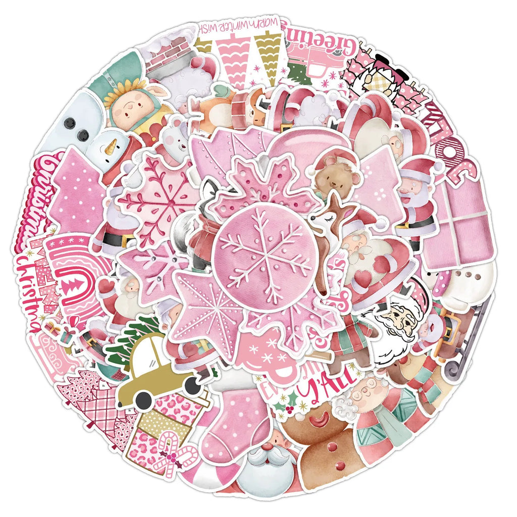 Pack of 50 cute Christmas waterproof stickers in various sizes from 4 to 8 cm.