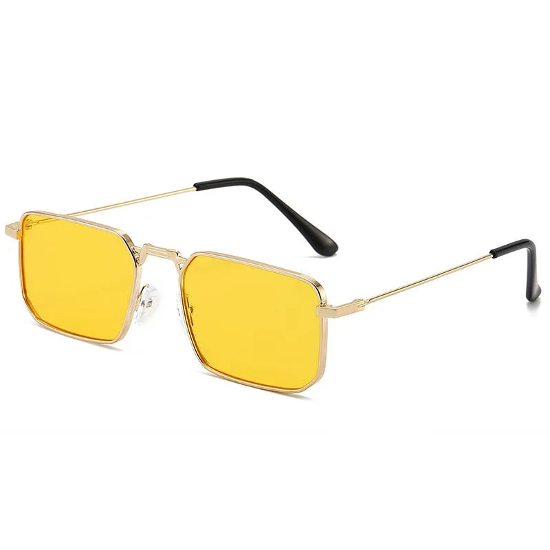 European American square steampunk men's sunglasses with gold frame and gray lens