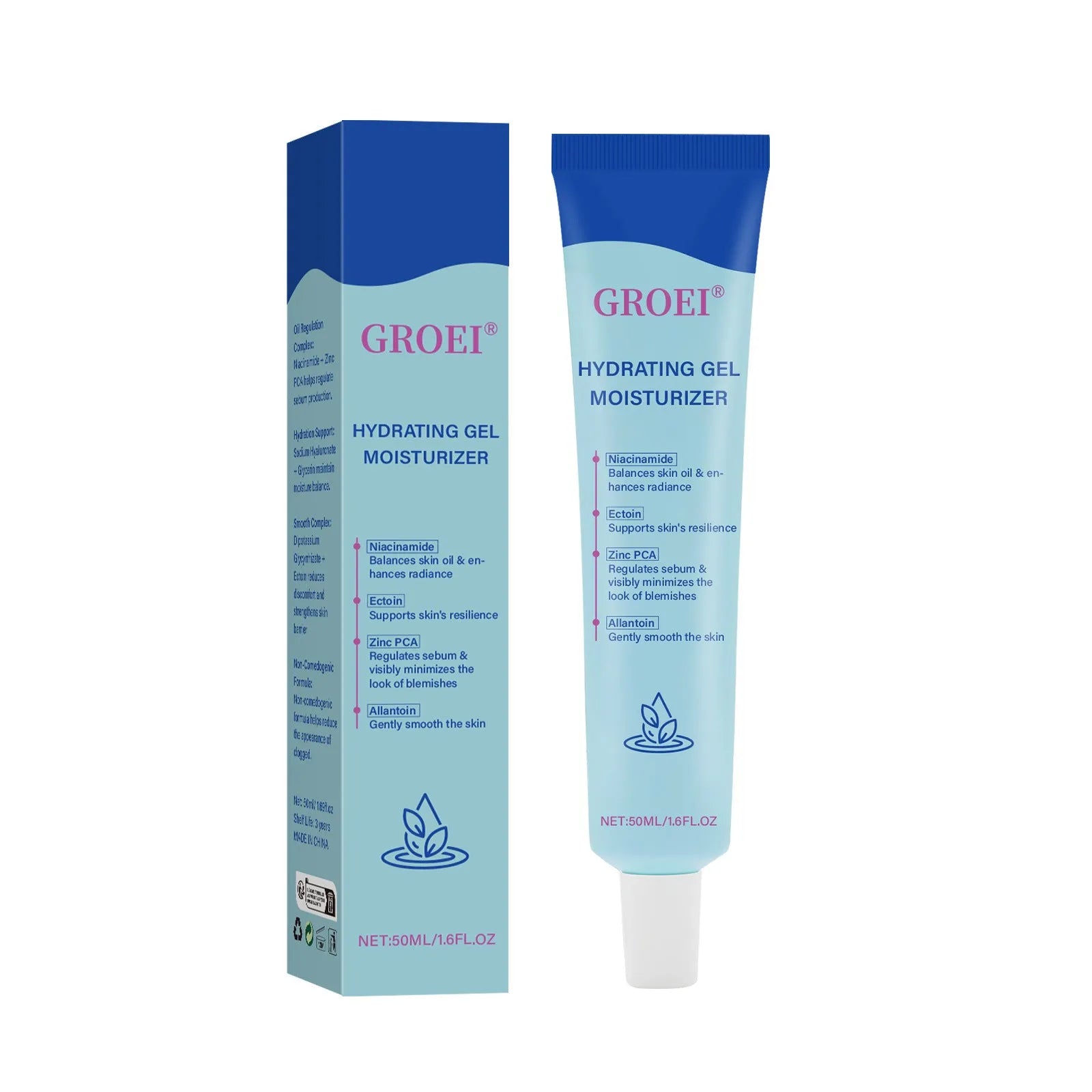 50ml hyaluronic acid moisturising facial gel in single unit packaging