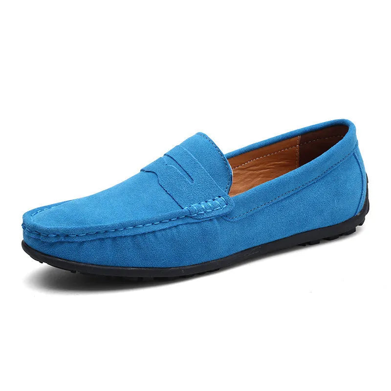 Men's Gommino casual shoes in suede leather with round toe and visible sewing lines