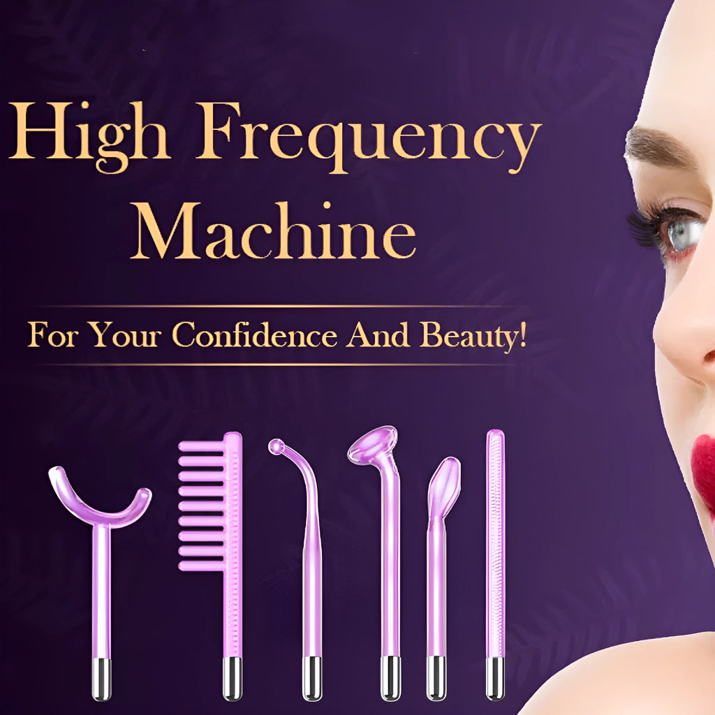Purple High Wave electrotherapy rod six-piece set with multiple plug adapters for commercial beauty treatments