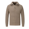 Men's solid colour slim fit pullover sweater in a wool blend fabric on a grey background.