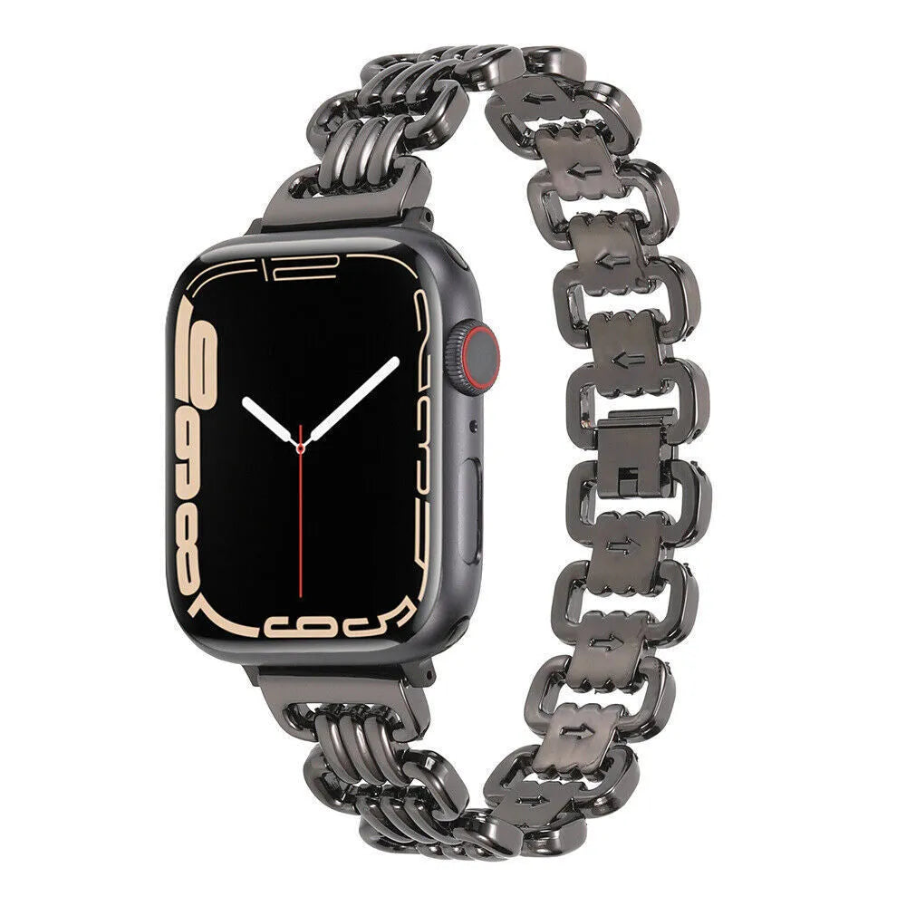 Apple Watch alloy metal replacement bracelet in silver, black, gold, rose gold, and starlight colours