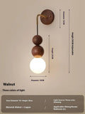 Wood copper wall lamp with walnut finish and tricolour LED lighting, 10cm diameter
