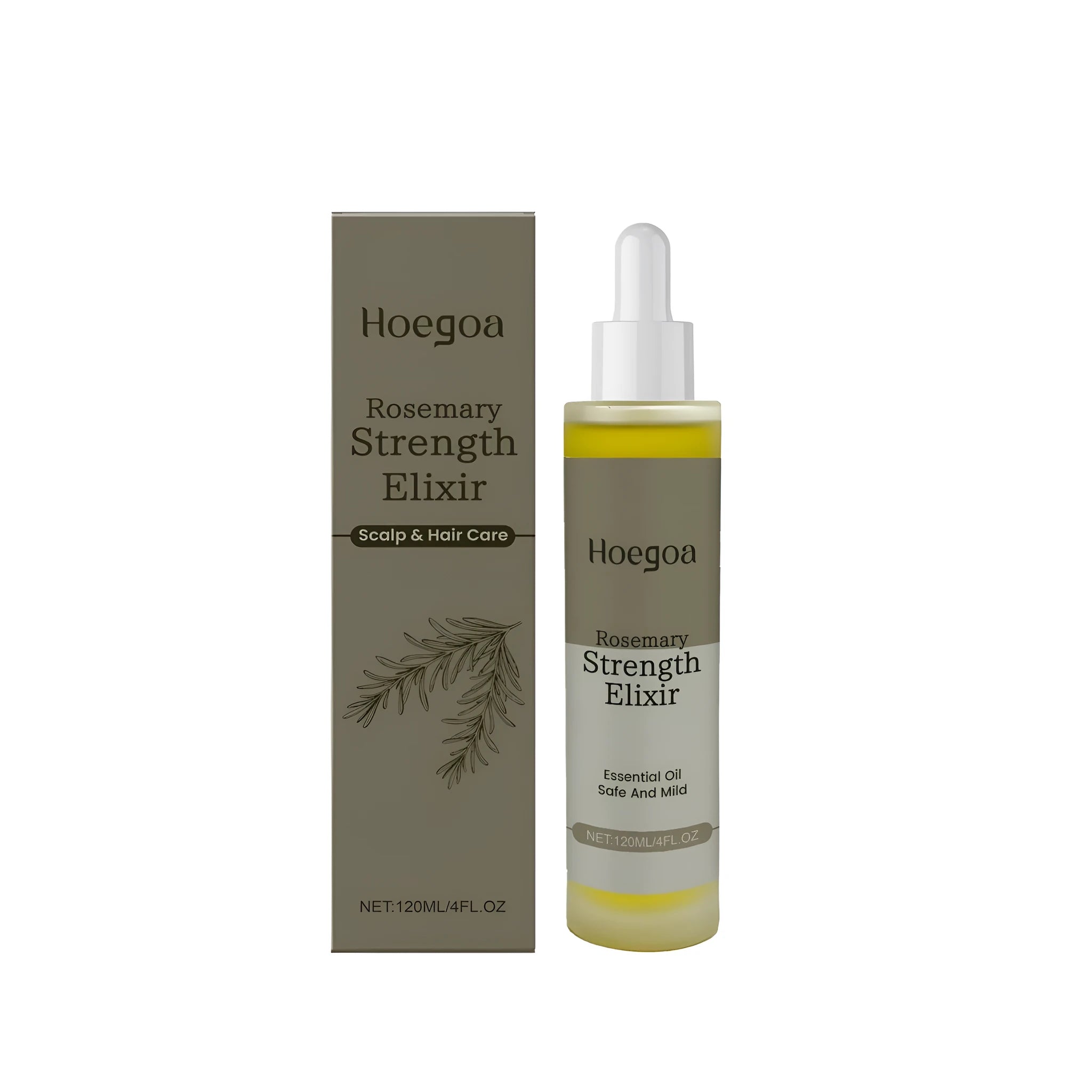 120ml bottle of rosemary and ginger hair concentrate tonic with a dropper applicator.