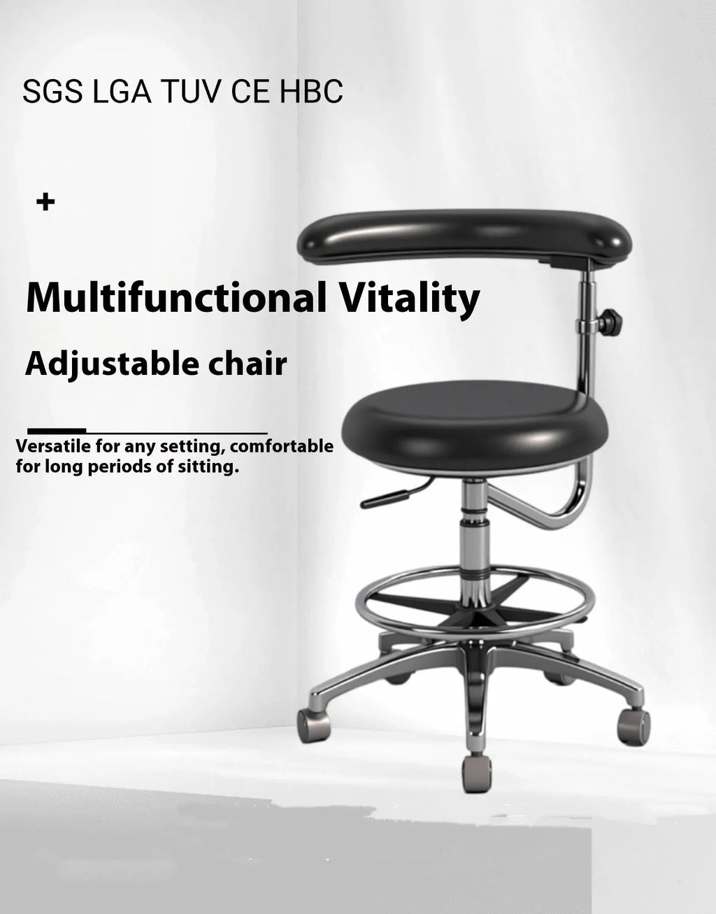Black leather dental examination chair with electric lift mechanism for dental hospitals