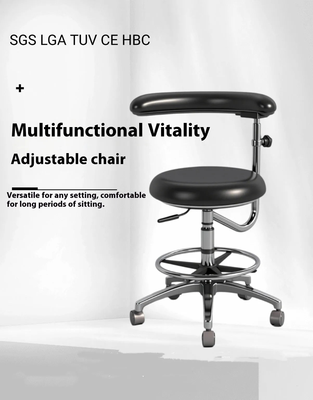 Black leather dental examination chair with electric lift mechanism for dental hospitals