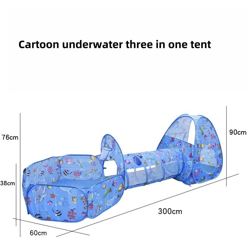 Marine cartoon three-in-one children's tent with ball pool and tunnel for girls aged 4-6 years