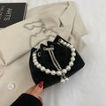 Fashion diamond-detailed PU leather bucket bag with detachable chain crossbody strap