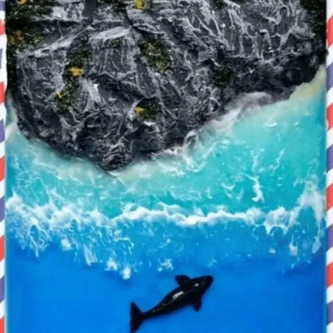 DIY marine landscape model kit with bamboo peninsula iron box design and whale themes