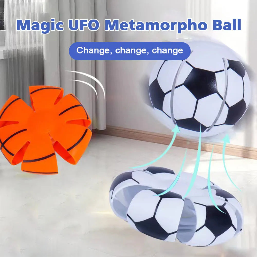 Glow-in-the-dark plastic dog ball toy that converts to flying disc with 9cm diameter