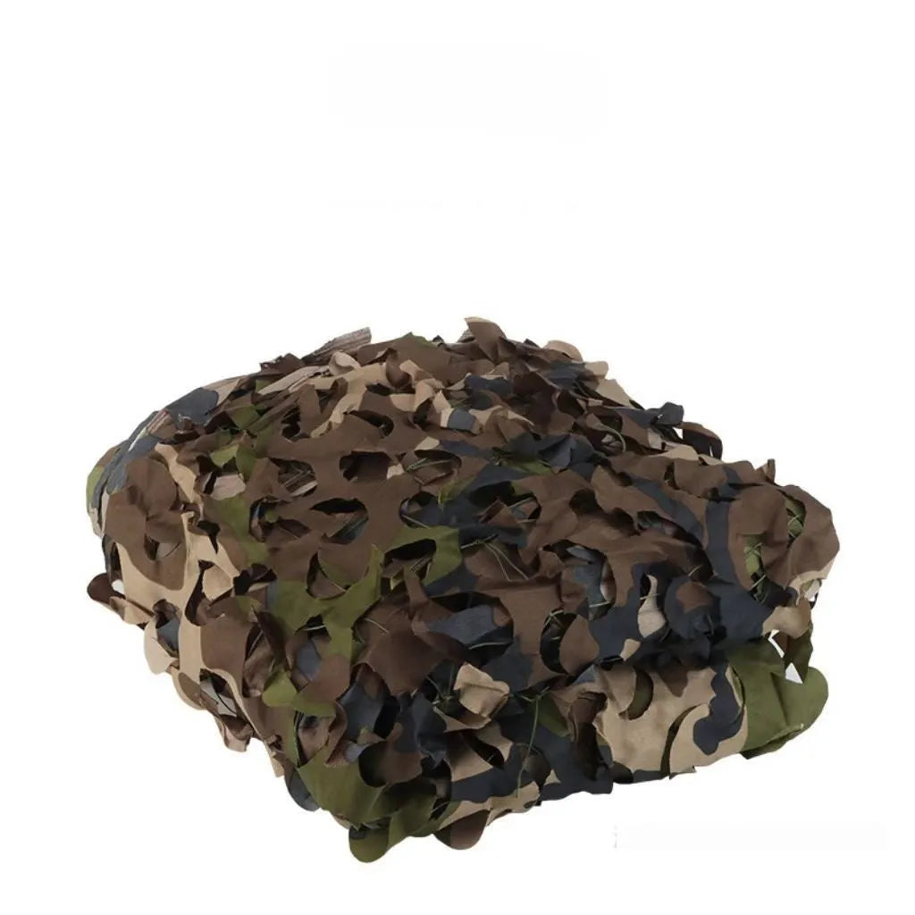 Green camouflage net cover with UV protection shown in desert camouflage pattern for outdoor use