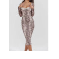Grey women's slim fit lace dress with 3D printed pattern and long sleeves