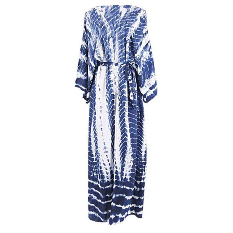 Printed cotton beach cover-up blouse in one size loose fit for sun protection.