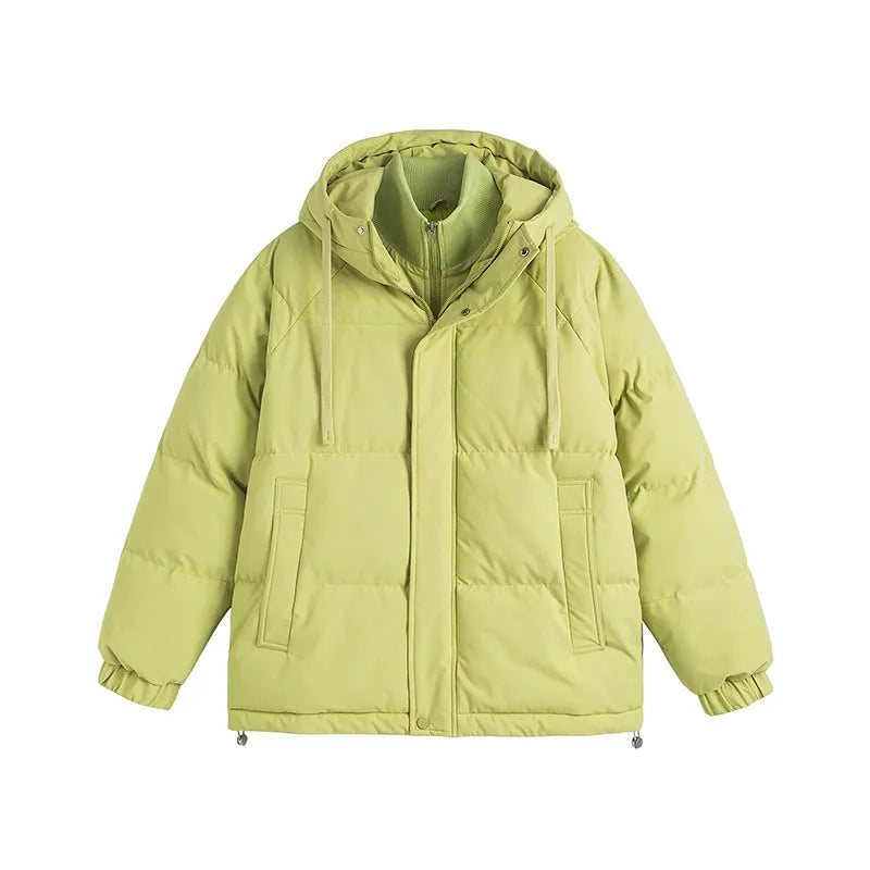 Loose two-piece winter cotton-padded coat in mustard yellow colour with side pockets