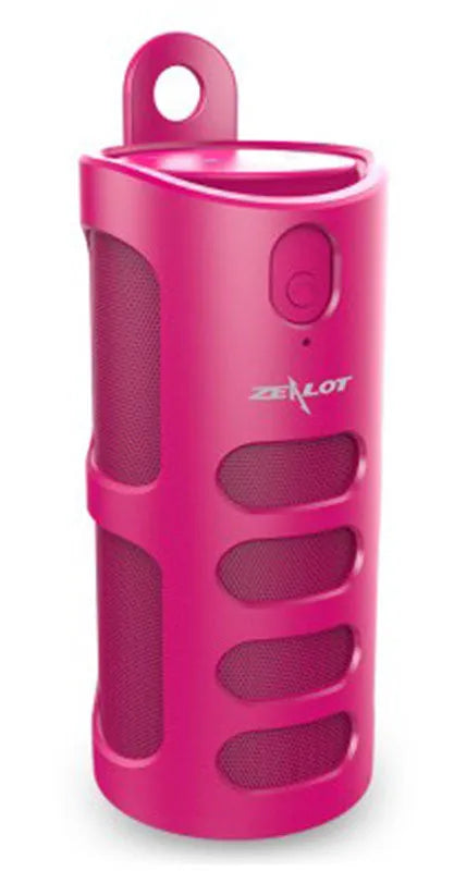 Compact portable Bluetooth speaker in black, blue, or red colour with dimensions 72x72x170 mm.