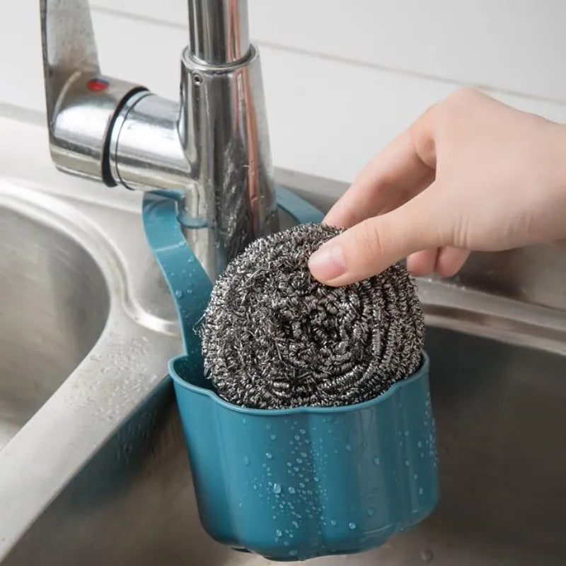 Blue plastic sink drain basket with Nordic style design measuring 20cm length