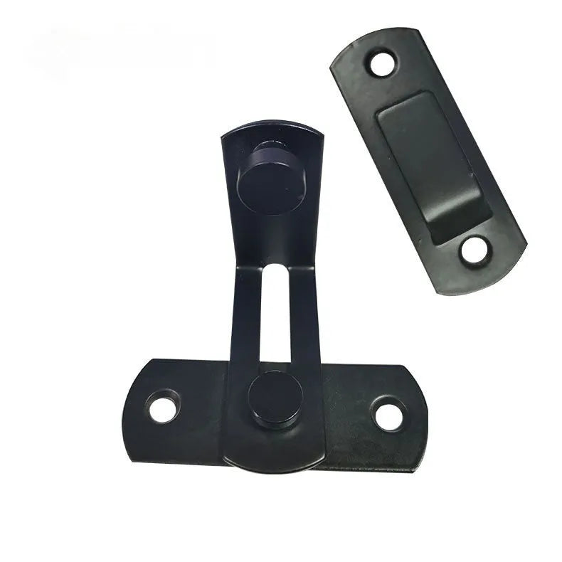 Stainless steel and carbon steel sliding door lock with flat shackle for barns.