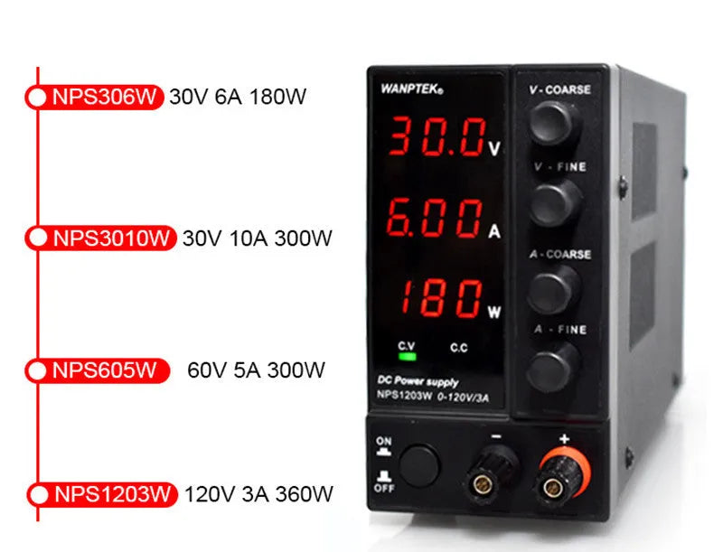 White adjustable DC power supply for mobile phone and notebook repair with digital displays