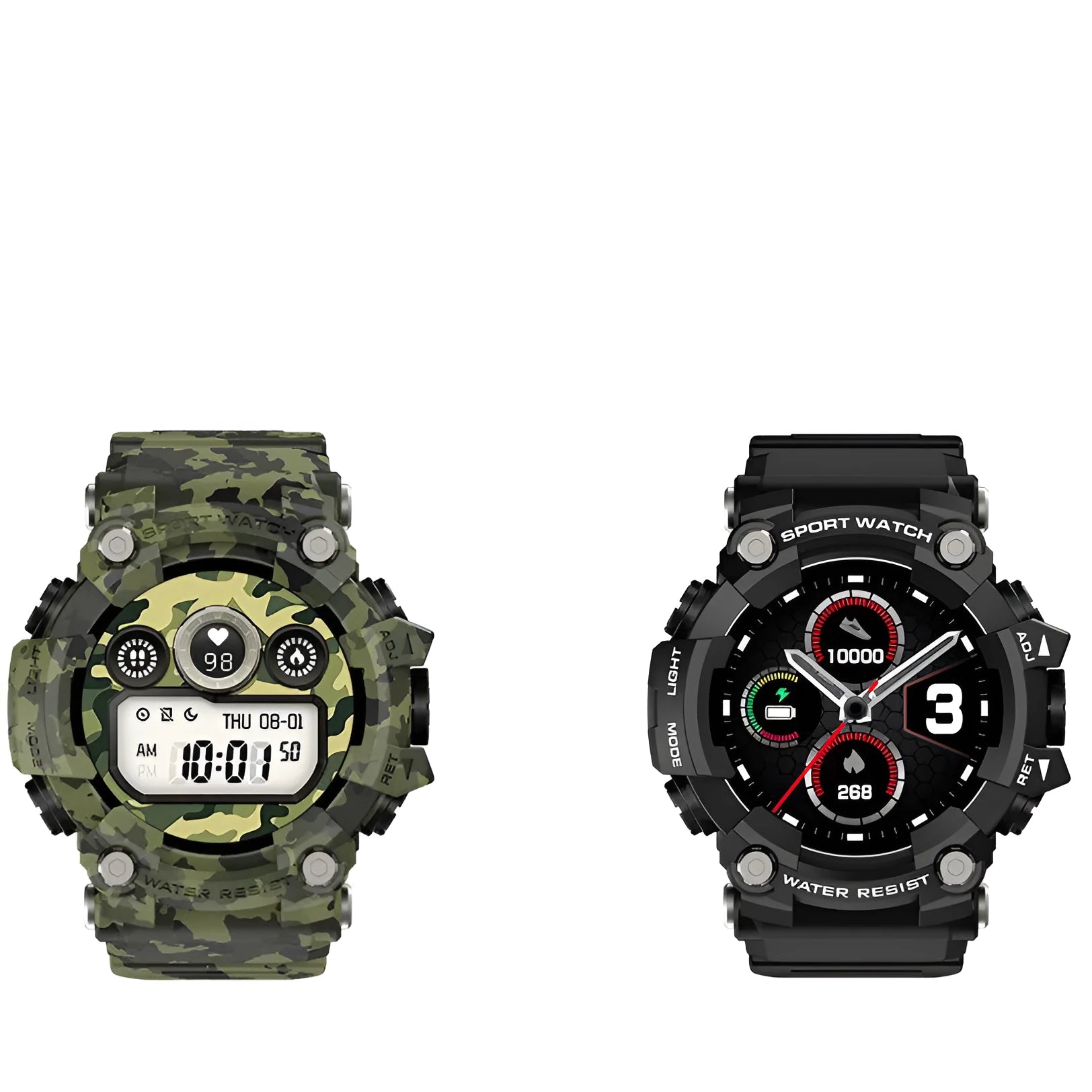 T6 Tactical Rugged Smart Watch with 1.3 inch screen, military design in black or green