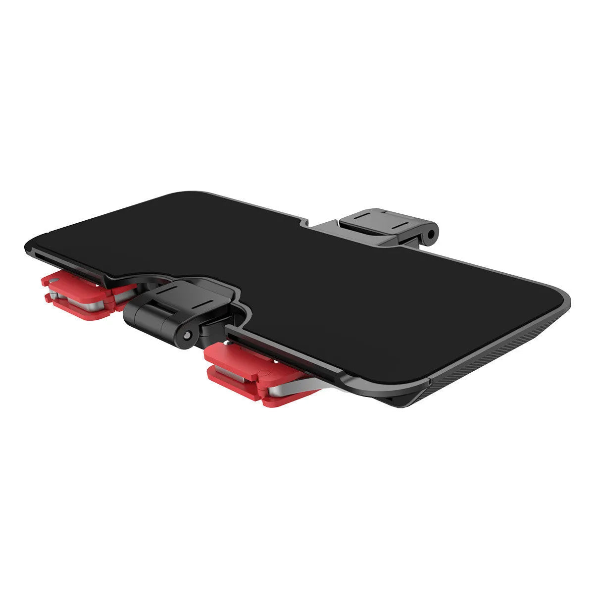 Black PG-9137 mobile game trigger with metal button and telescopic clip attached to a smartphone