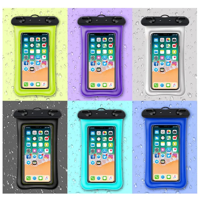 Waterproof phone pouch with double airbag design and 45cm neck rope in multiple colour options