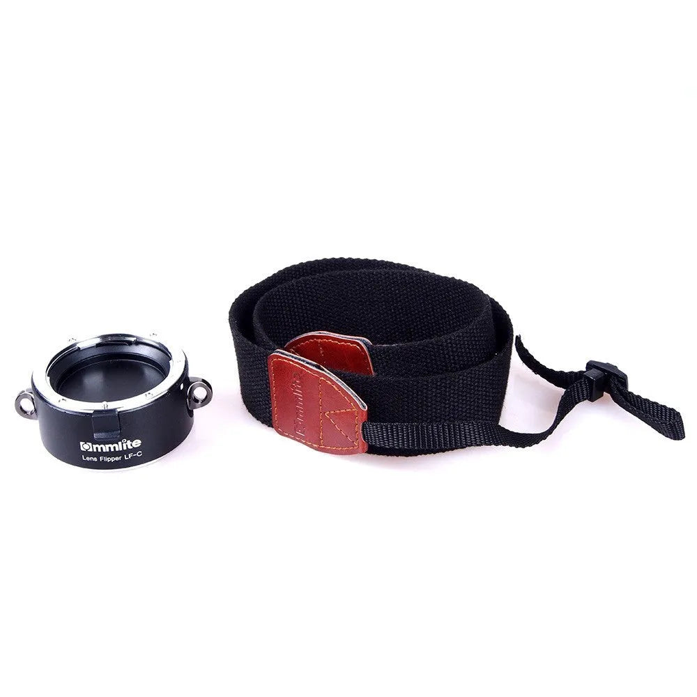 Aluminium camera lens flipper holder for Nikon with cotton shoulder strap