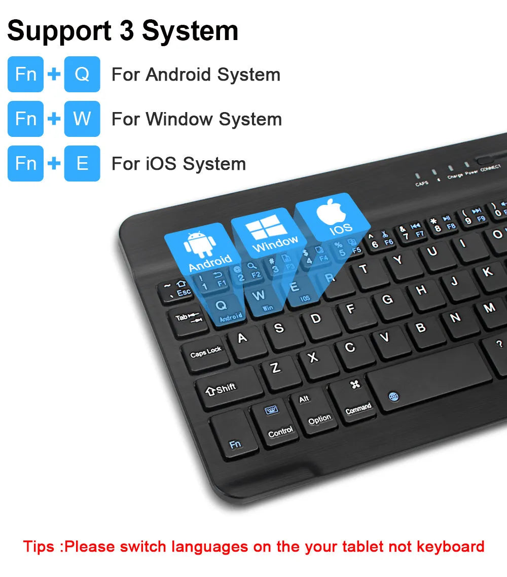 Mini Bluetooth wireless keyboard in black or white for tablets up to 10 inches