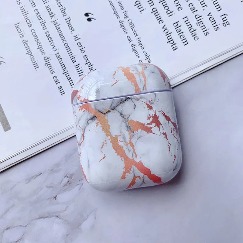 White marble pattern hard PC protective cover for AirPods 1 and 2 charging case