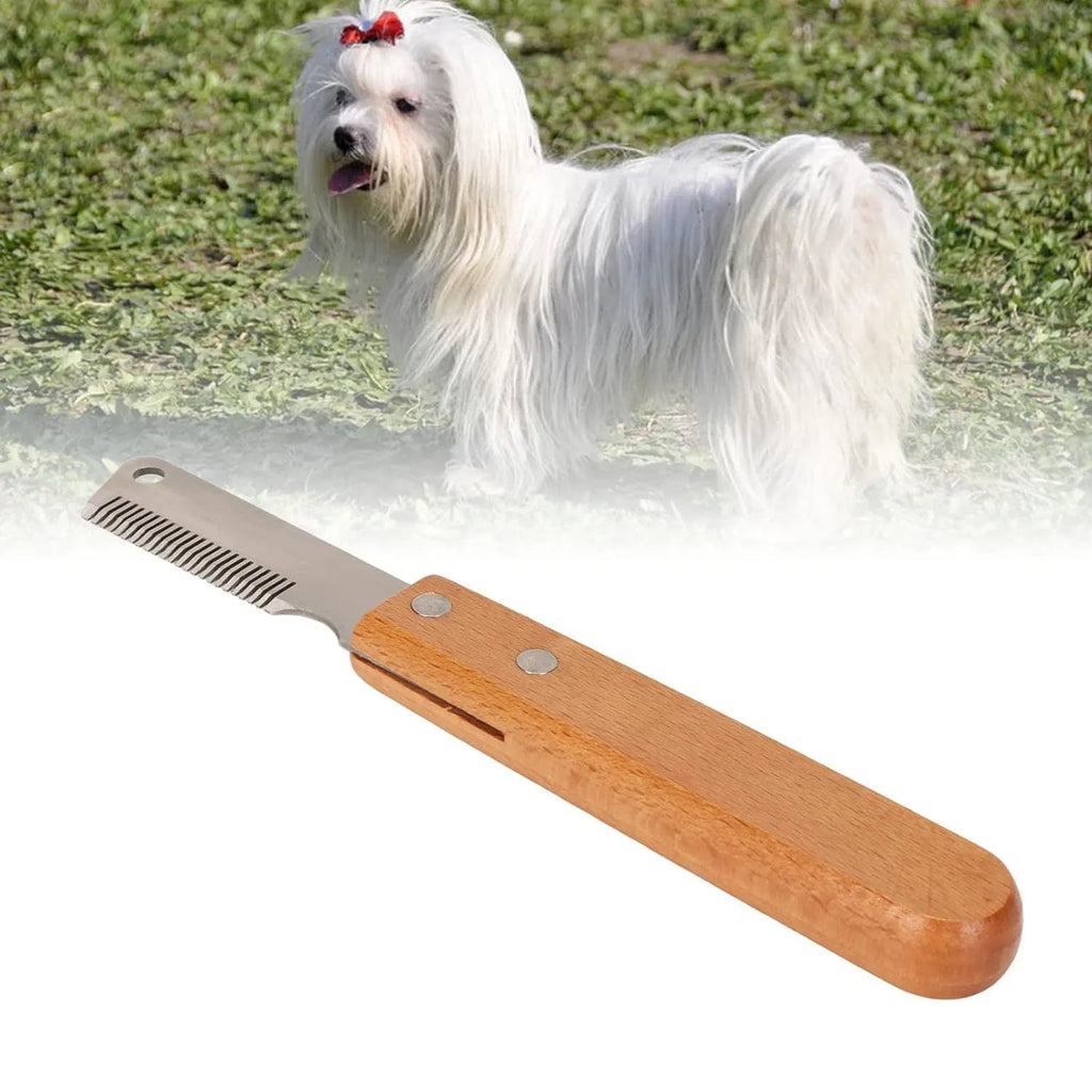 Pet stripping comb grooming tool with wood handle in two sizes for dogs and cats