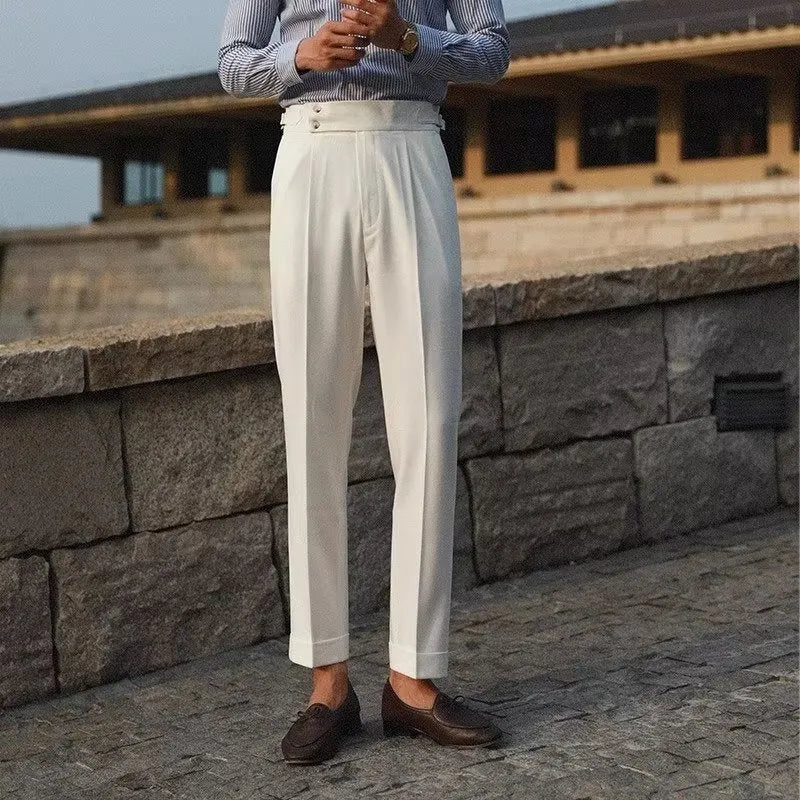Men's slim fit straight leg suit trousers in polyester blend fabric for business formal wear