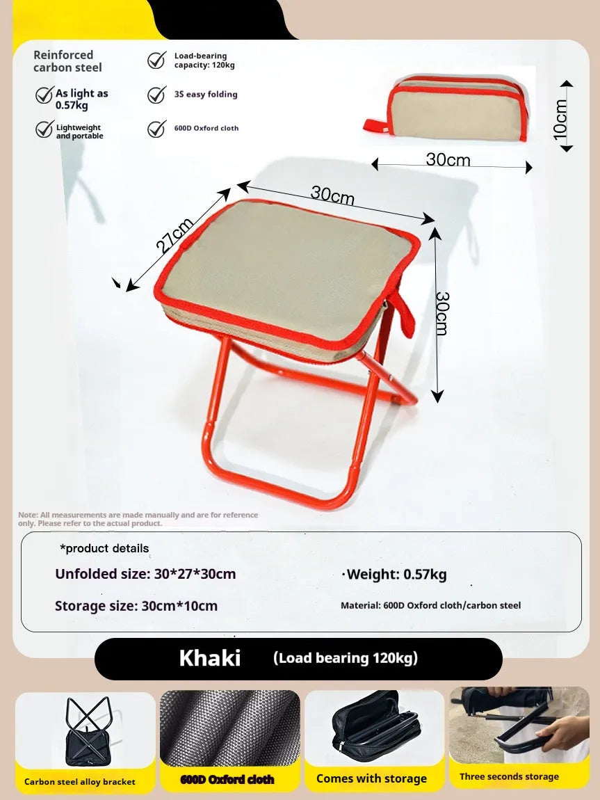 Foldable camp stool in pencil box design with Oxford cloth seat in multiple colour options