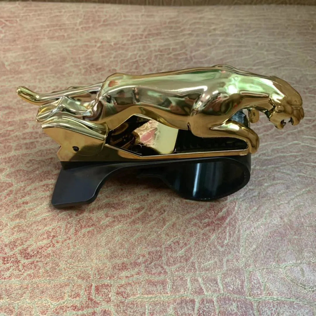Car Leopard brand rotatable mobile phone holder in black, gold, and silver finishes, showing 360-degree rotation.