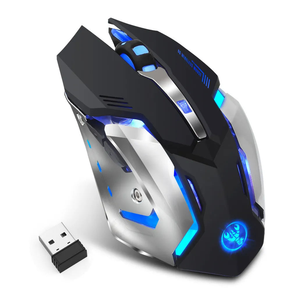 HXSJ wireless mouse black ergonomic design with six buttons and USB receiver