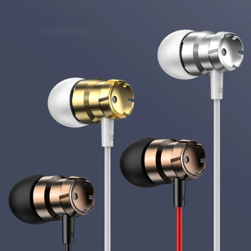 Metal turbo in-ear wired headphones with a 3.5mm plug and microphone in multiple colour options.
