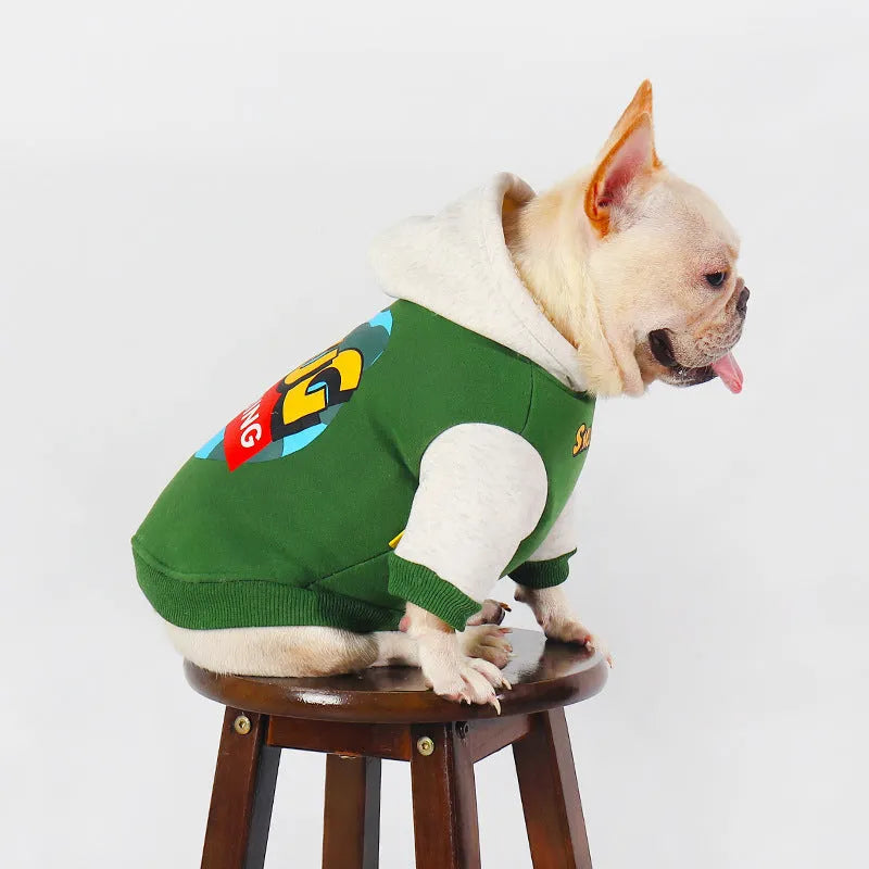 Green cotton dog clothing for autumn and winter wear in sizes L to 4XL