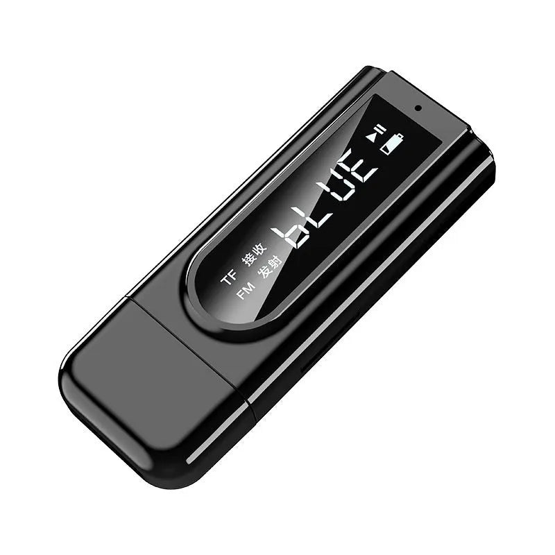 Black USB car FM bluetooth receiver for adding Bluetooth audio streaming to vehicle stereo systems