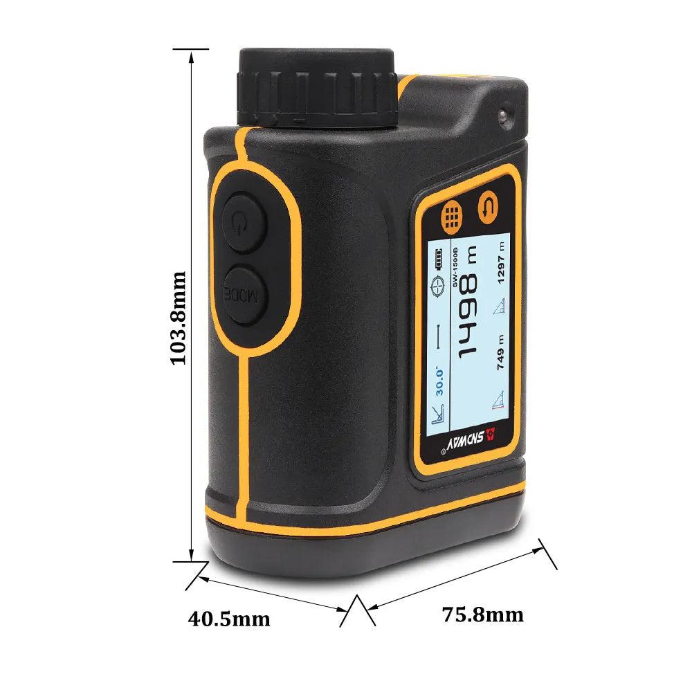 Black handheld golf laser rangefinder on a green.