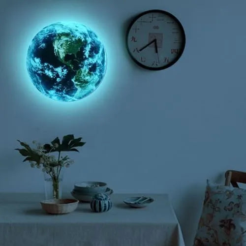 Glow in the dark 3D Earth wall sticker showing planet detail, available in 10cm 20cm 30cm sizes