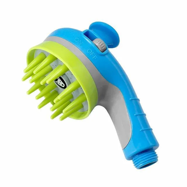 Blue dog shower brush pet sprayer with three-in-one function and 1.7cm hose interface