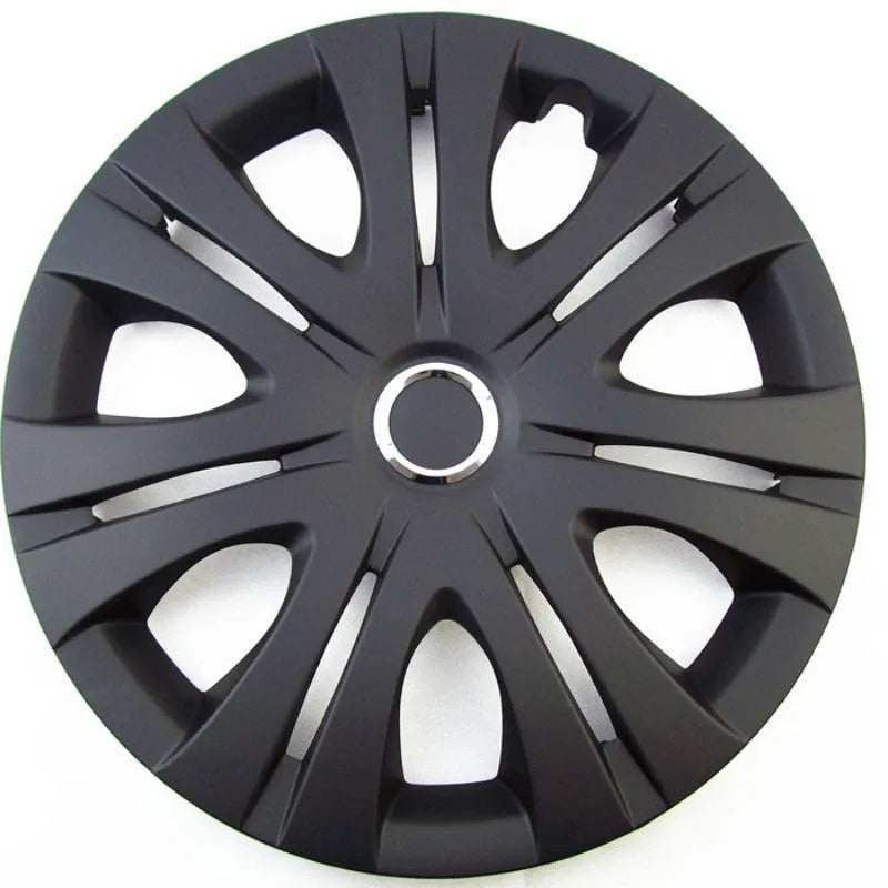 Universal silver ABS plastic wheel hub cover for car decoration in 13 to 16 inch sizes.