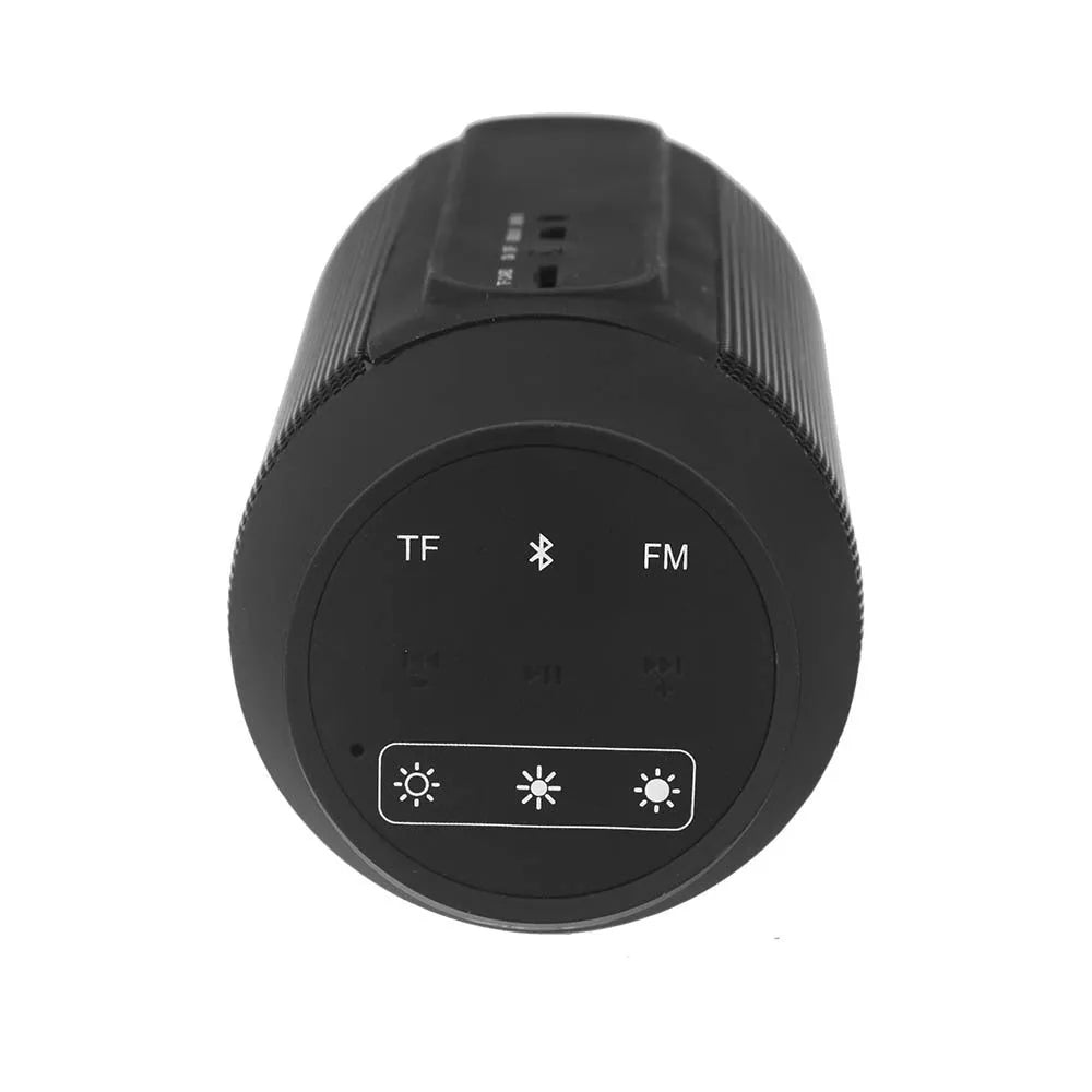Small black or white Bluetooth stereo speaker with colourful RGB lighting around its base.