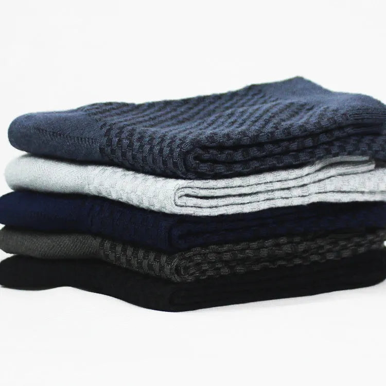 Men's bamboo fibre sock in small square pattern, shown in navy blue colour