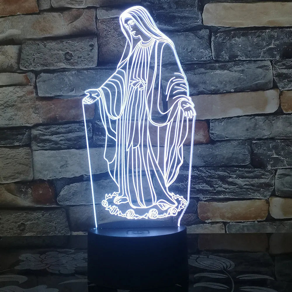 3D LED night light with laser engraved acrylic panel showing dual ring pattern illumination in multiple colours