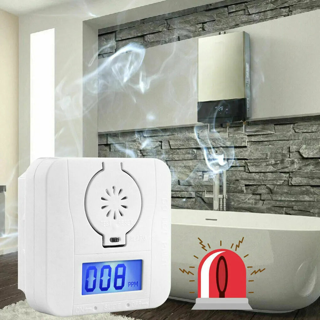 White wireless carbon monoxide alarm mounted on a wall for detecting coal stove gas.