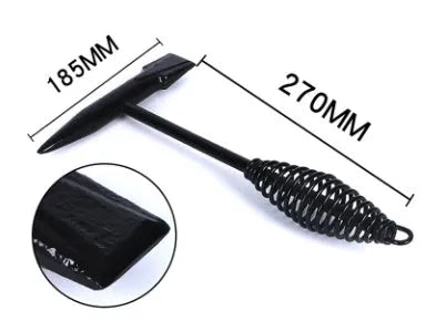 High carbon steel welding hammer with a spring steel handle for slag and rust removal.